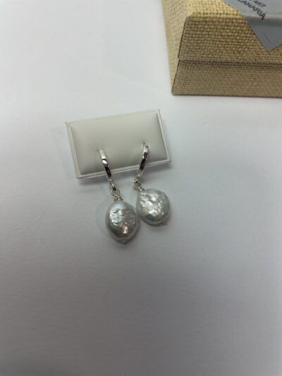 Pendiente de Perla Plana Cultivada montada en Plata-1267008